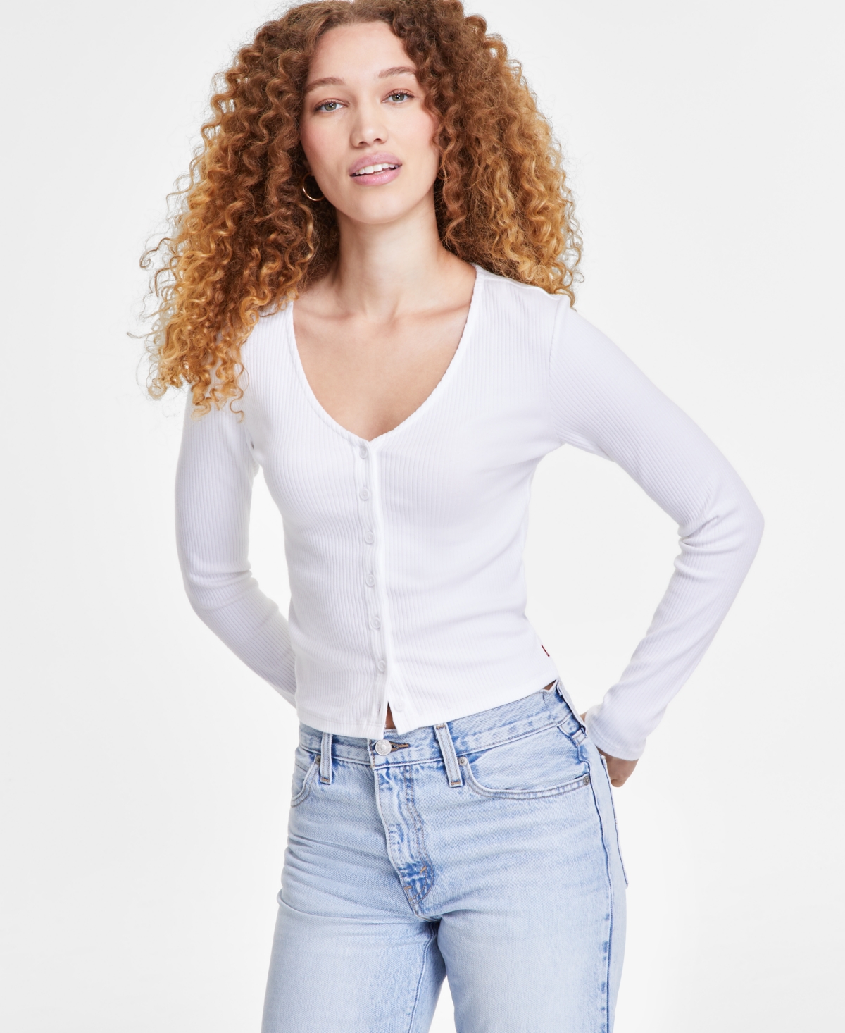 Women's Muse Ribbed Long-Sleeve Button-Up Top - White