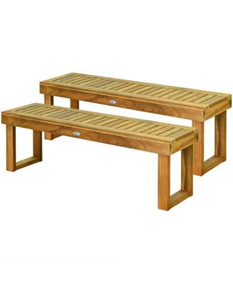 Set of 2 Patio Garden Dining Bench Acacia Wood Bench