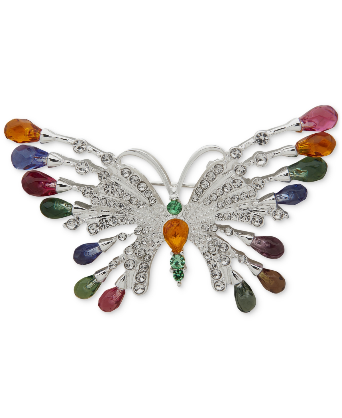 Silver-Tone Crystal & Bead Flying Butterfly Pin - Multi