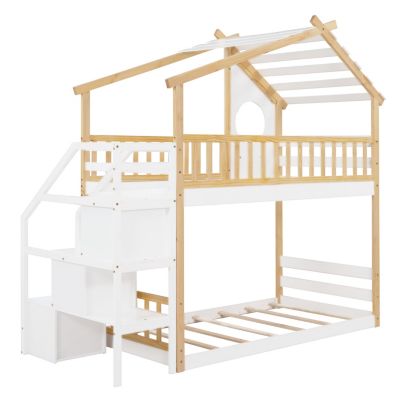 Twin-Over-Twin Stairway Bunk Bed with Storage