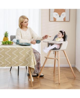 Toddler 3 in 1 Convertible Wooden High Chair Feeding Chair with Cushion