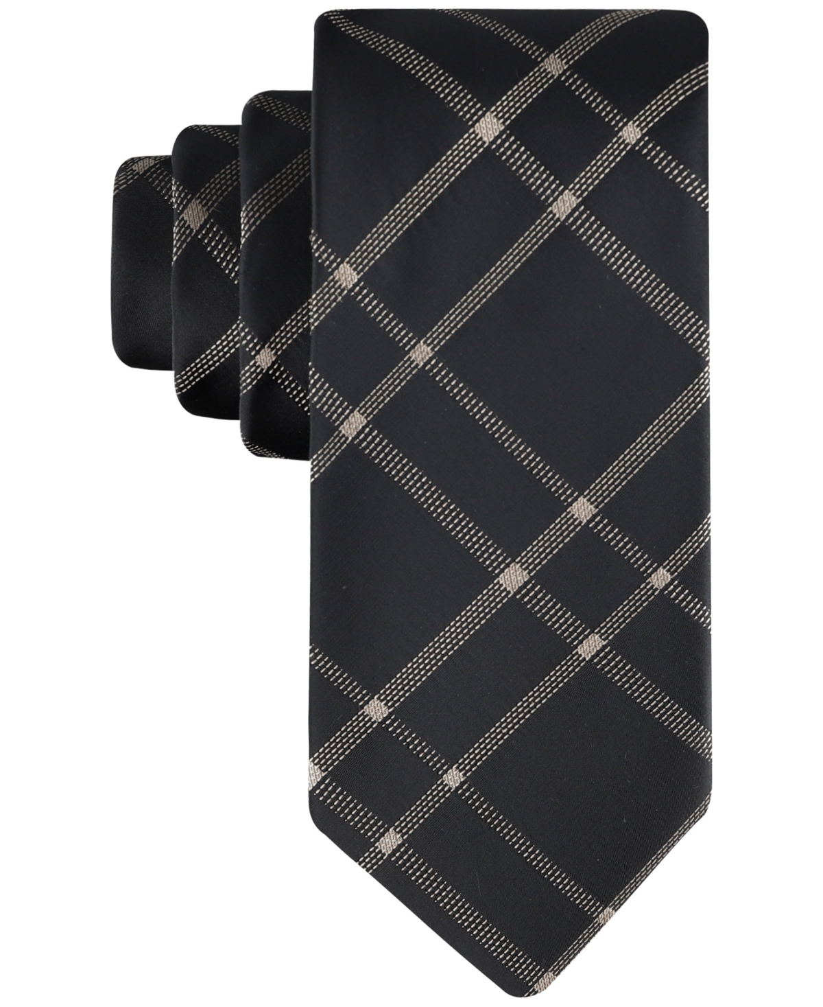 Calvin Klein Men's Stitch Plaid Tie In Black Taupe