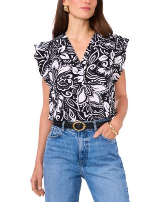 Vince Camuto - Women's Floral-Print Flutter-Sleeve Top