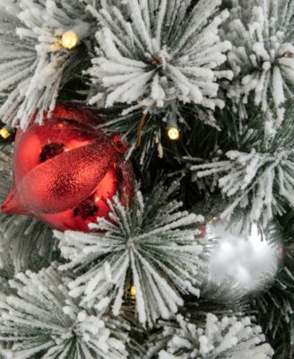 Pre-Lit Potted Snowy Bristle Pine Artificial Christmas Tree 3'