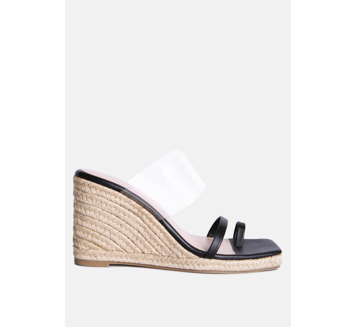 clear path toe ring espadrilles wedge sandals - Black