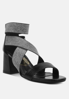 Women's Huskies Metallic Faux Leather Block Heel Sandals