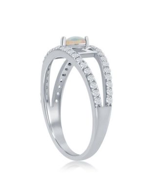 Sterling Silver Synthetic MOM Opal heart & CZ Ring