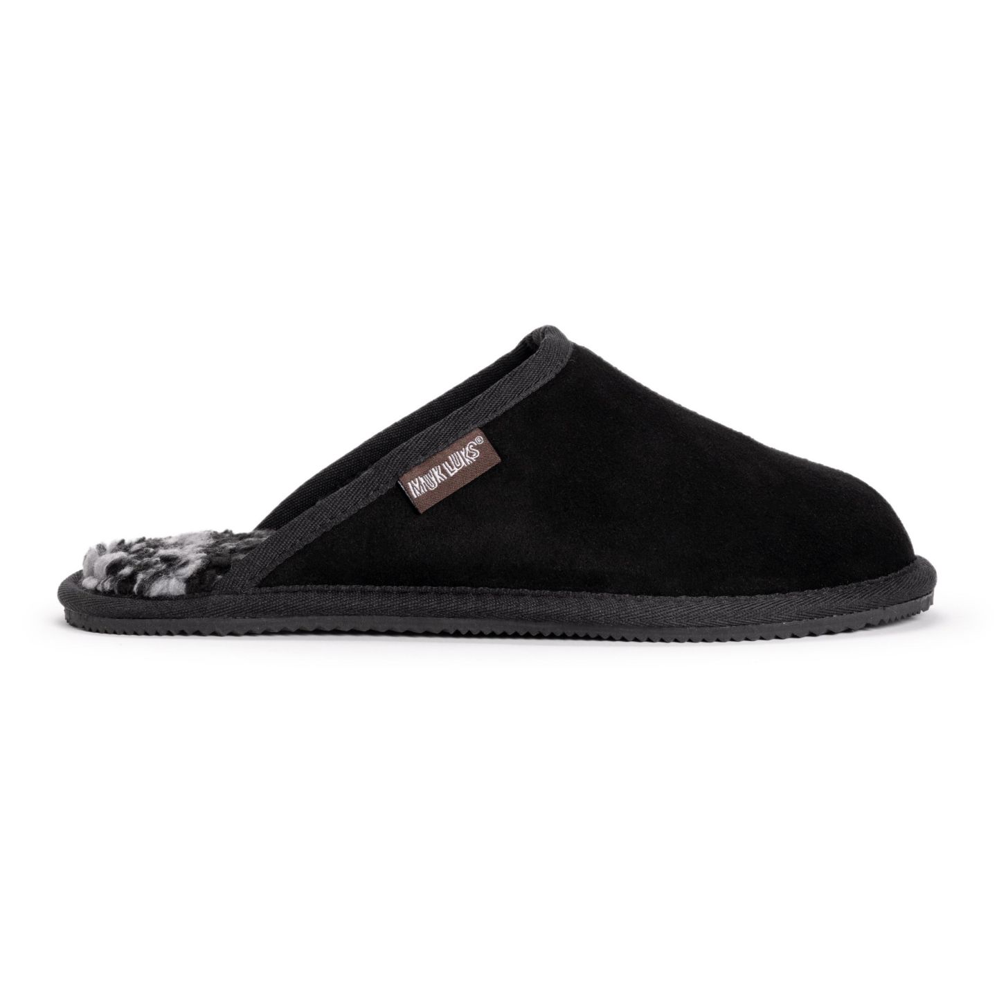Мужские тапочки MUK LUKS Dave Printed Berber Suede Scuff Slippers, цвет: Чёрный — фото 4