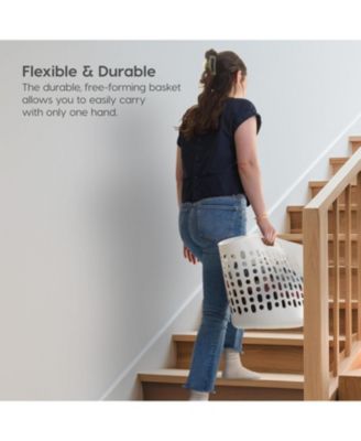 USA Laundry Basket 30L Durable and Flexible, Portable Round Bin, 0.85 Bushel Hamper for Storage with Ventilation Holes for Closet Dorm, White