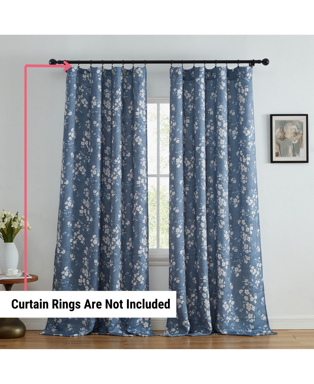 Hlc.me Ashley Floral Patterned Light Blocking Curtain Rod Pocket Pole Top Panels