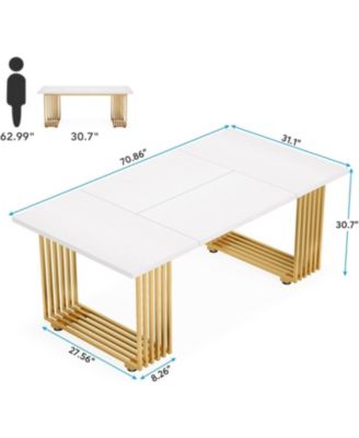 70.9" Modern Office Desk, Wooden Computer Desk, White Executive Desk with Gold Metal Legs, L Study Writing Desk