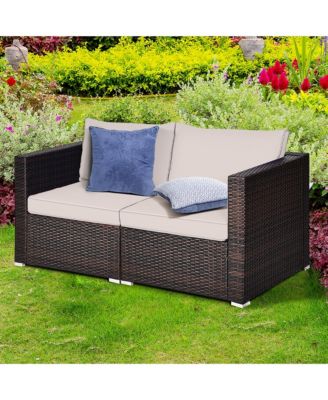 2PCS Rattan Corner Sofa Set Patio Outdoor Furniture Set w/ 4 Beige Cushions