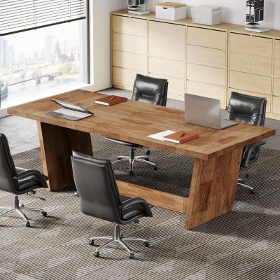 6.5FT Conference Room Table: Large Rectangular Meeting Seminar Table for 6-8 People, Wood Long Training Table with Heavy-Duty Frame, Business Table for Office