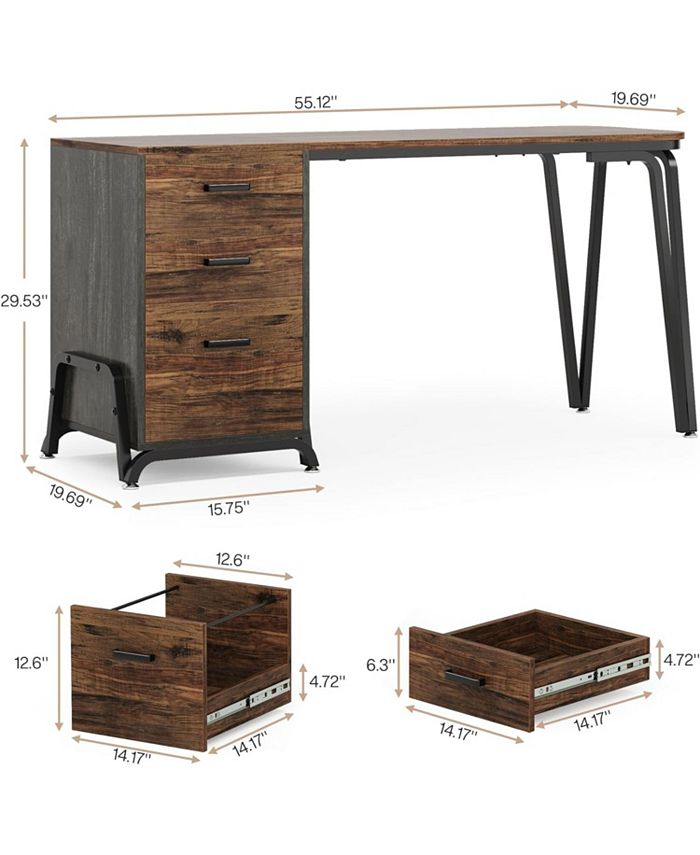 Tribesigns Computer Desk with 3 Drawers, Industrial Home Office Desks with Reversible Drawer