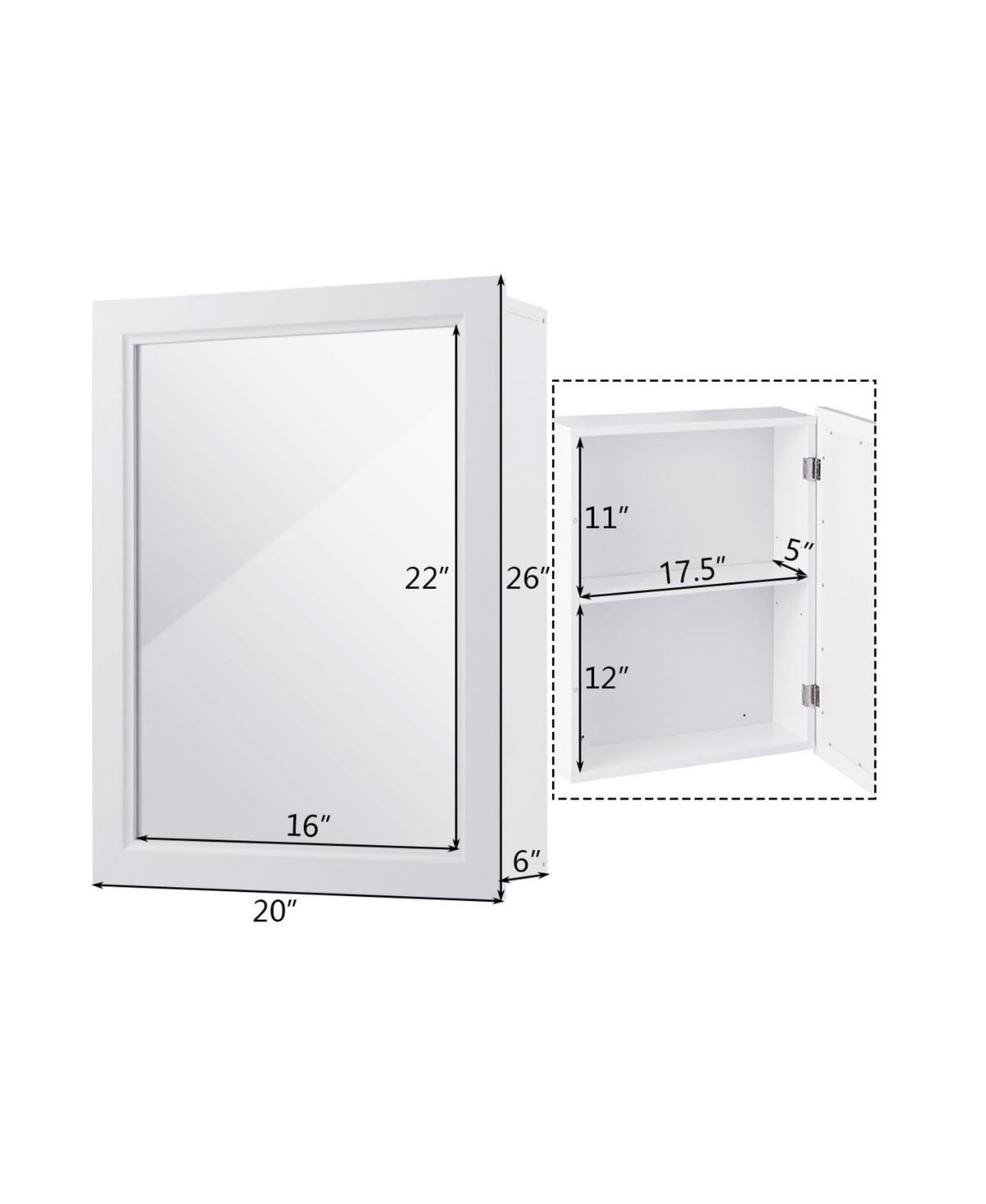 Sugift Wall Mounted Adjustable Medicine Storage Mirror Cabinet
