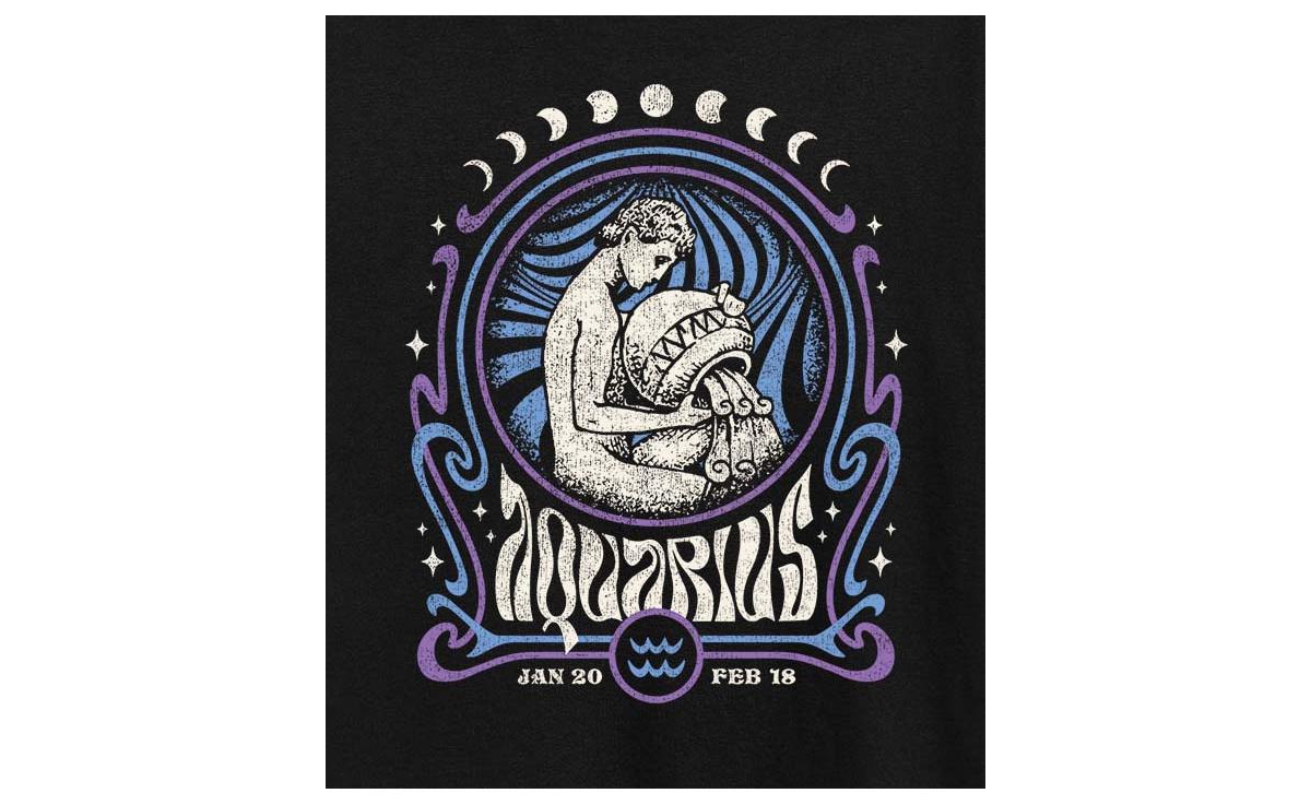 Hybrid Apparel Aquarius Zodiac Plus Size Graphic T-shirt In Black