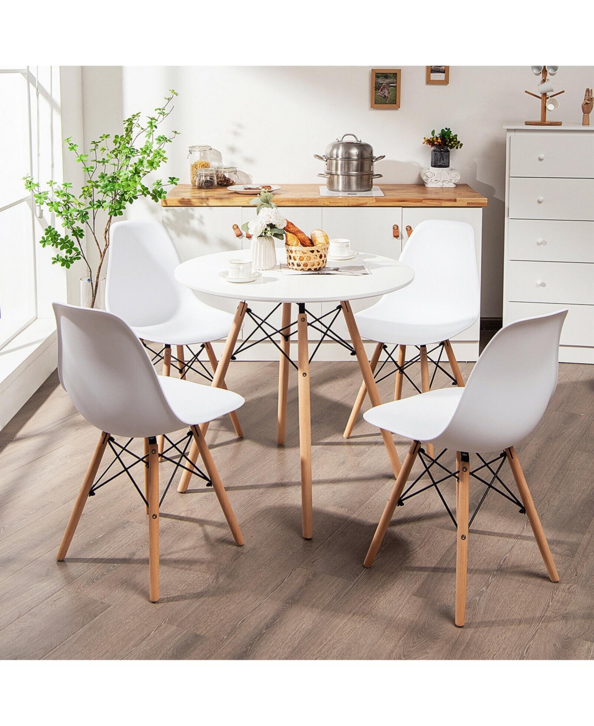 5 Pieces Table Set With Solid Wood Leg For Dining Room