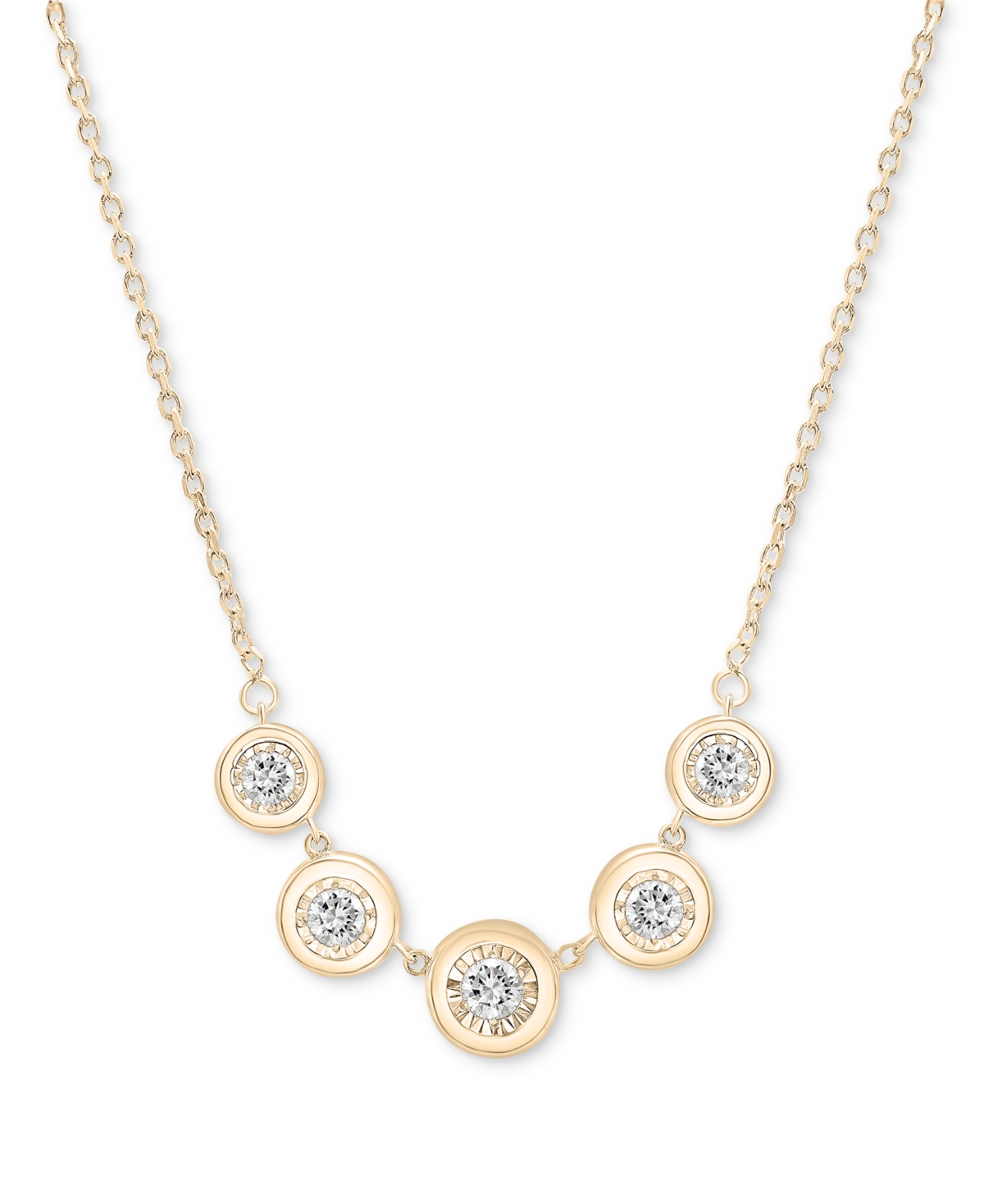 Macy's Diamond Bezel Five Stone Adjustable 18" Collar Necklace (1/2 Ct. T.w.) In Sterling Silver Or 14k Gol In Gold-plated Sterling Silver