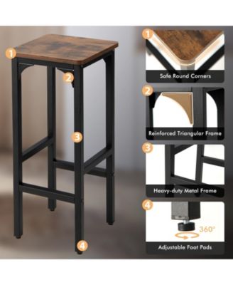 2 Pieces 28 Inch Dining Bar Chair Set with Footrest and Adjustable Pads