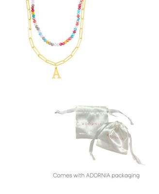 Gold Adjustable Layered Color Faux Stone Beads and Paperclip Chain Initial Necklace