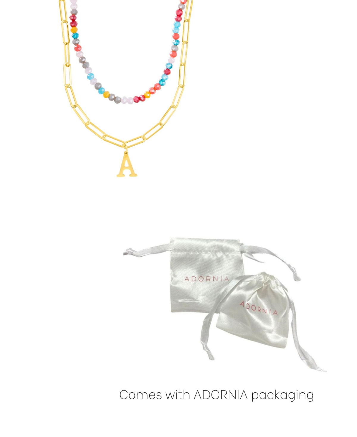 Adornia Gold Adjustable Layered Color Faux Stone Beads And Paperclip Chain Initial Necklace In Letter X