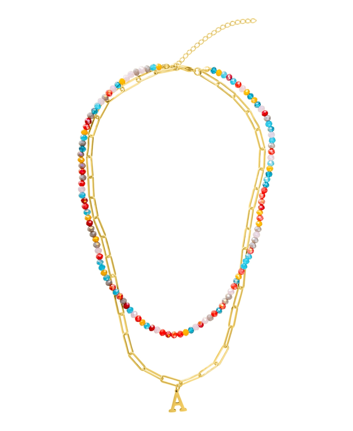 Adornia Gold Adjustable Layered Color Faux Stone Beads And Paperclip Chain Initial Necklace In Letter X