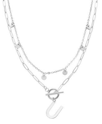Adornia Silver Tarnish Resistant Confetti and Paperclip Layered Initial Toggle Necklace - Letter U 24$