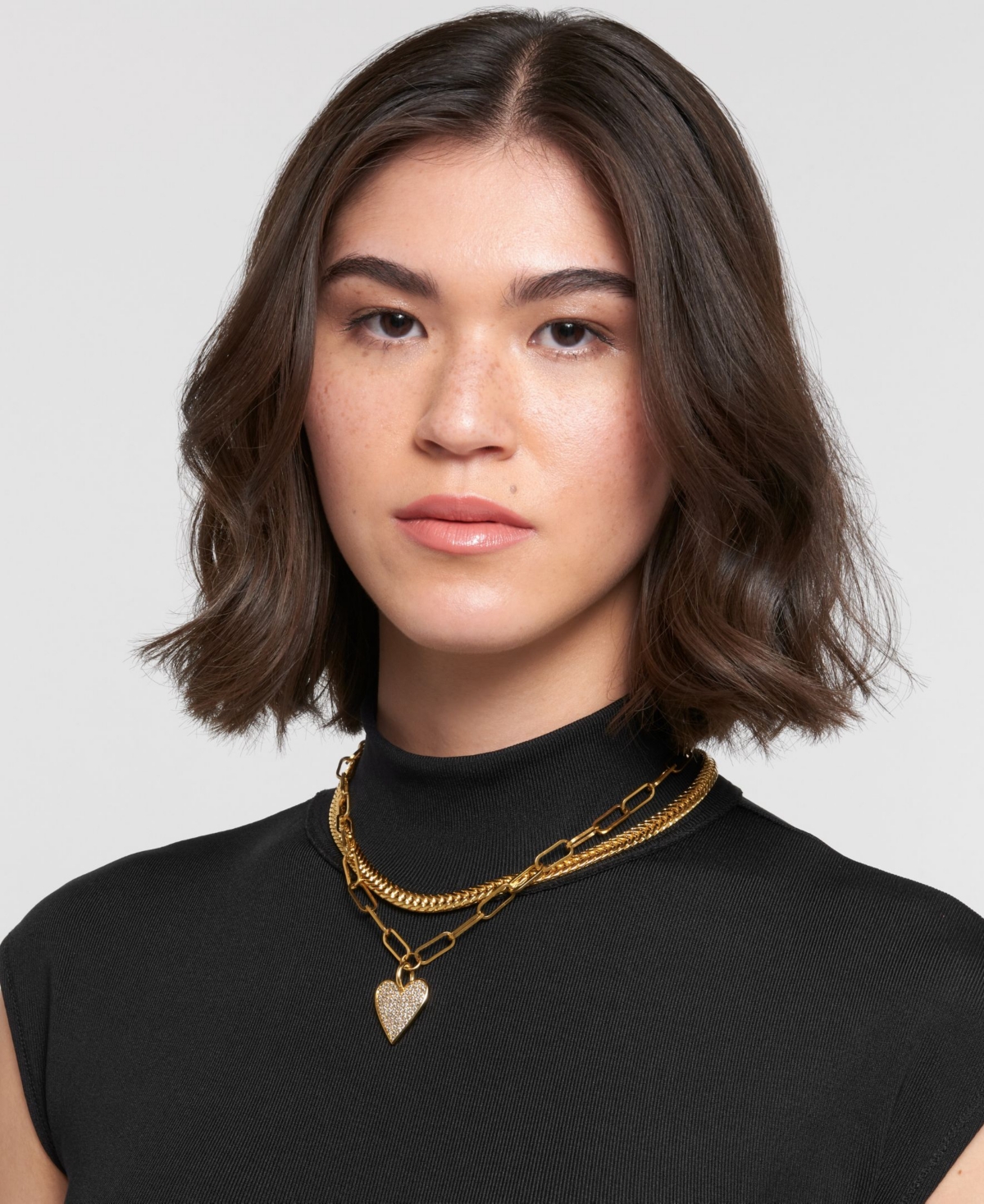 Adornia 14k Gold Plated Adjustable Chunky Paperclip Link Pave Heart Necklace In Gold