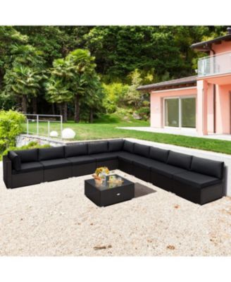 10 Piece Outdoor Wicker Conversation Set with Seat and Back Cushions