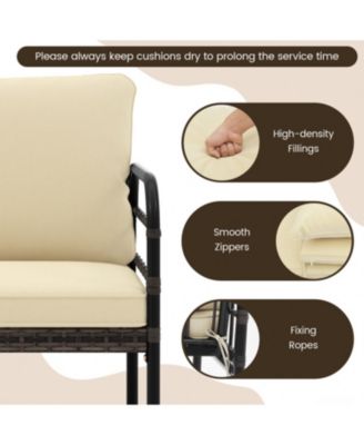 4 Pieces Outdoor Wicker Conversation Bistro Set with Soft Cushions and Tempered Glass Coffee Table