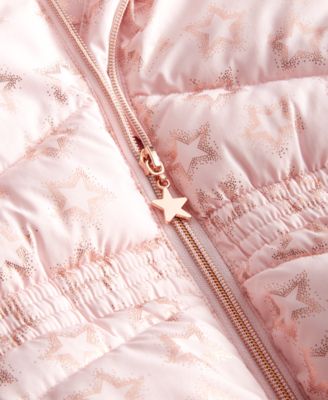 Toddler & Little Girls Foil Quilted Puffer Coat  With Faux-Fur Trim