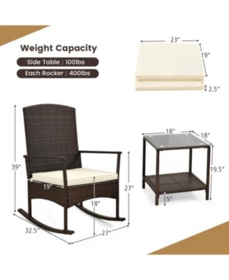 3 Piece Patio Rocking Set Wicker Rocking Chairs with 2-Tier Coffee Table