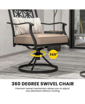 2 Pieces Patio Swivel Chairs with Blossom Pattern Backrest and Cushions