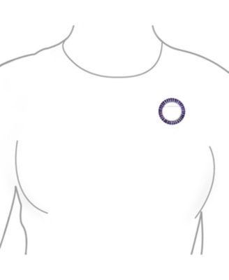 Purple Amethyst CZ Baguette Cut Eternity Circle Scarf Brooch Pin Silver Plated