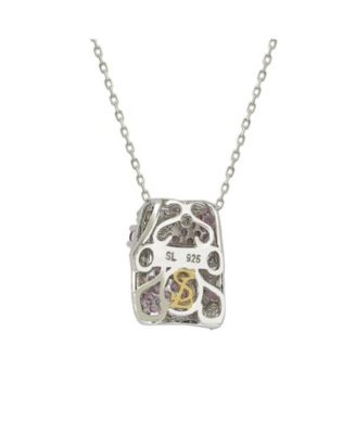 Suzy Levian Sterling Silver Sapphire & Created White Sapphire Pave Floral Pendant Necklace