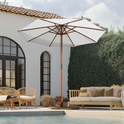 9FT Wooden Patio Umbrella UV30+ for Beach Pool Wedding Party Table Market Garden Yard Hotel Deck Cafe White