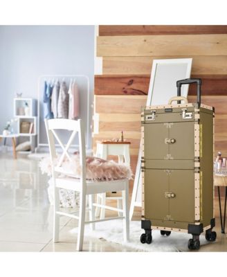 Bronze Rolling Hair Stylist Salon Makeup Cosmetic Case Artists Train Trimmer Box