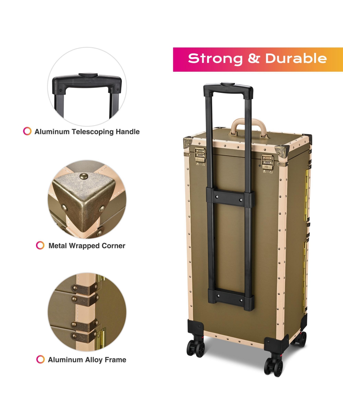 Byootique Bronze Rolling Hair Stylist Salon Makeup Cosmetic Case Artists Train Trimmer Box