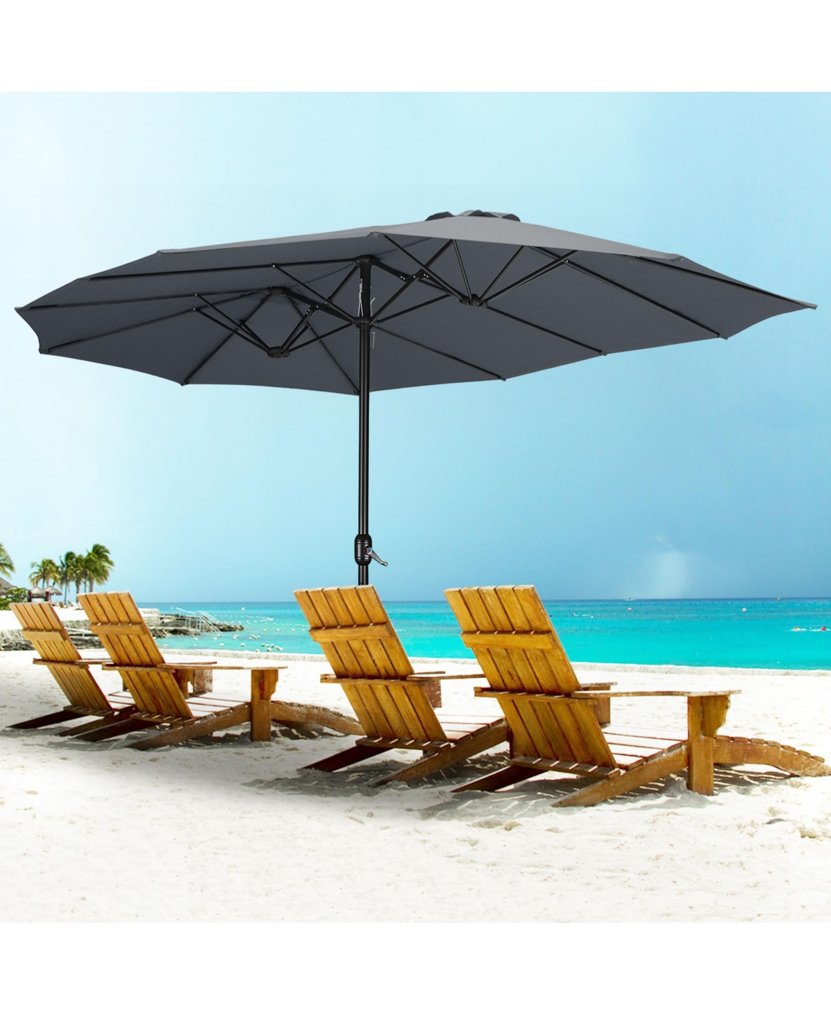 Yescom 14' Double-sided Patio Umbrella Sun Shade Fade Resistant Crank Outdoor Garden Market Grey