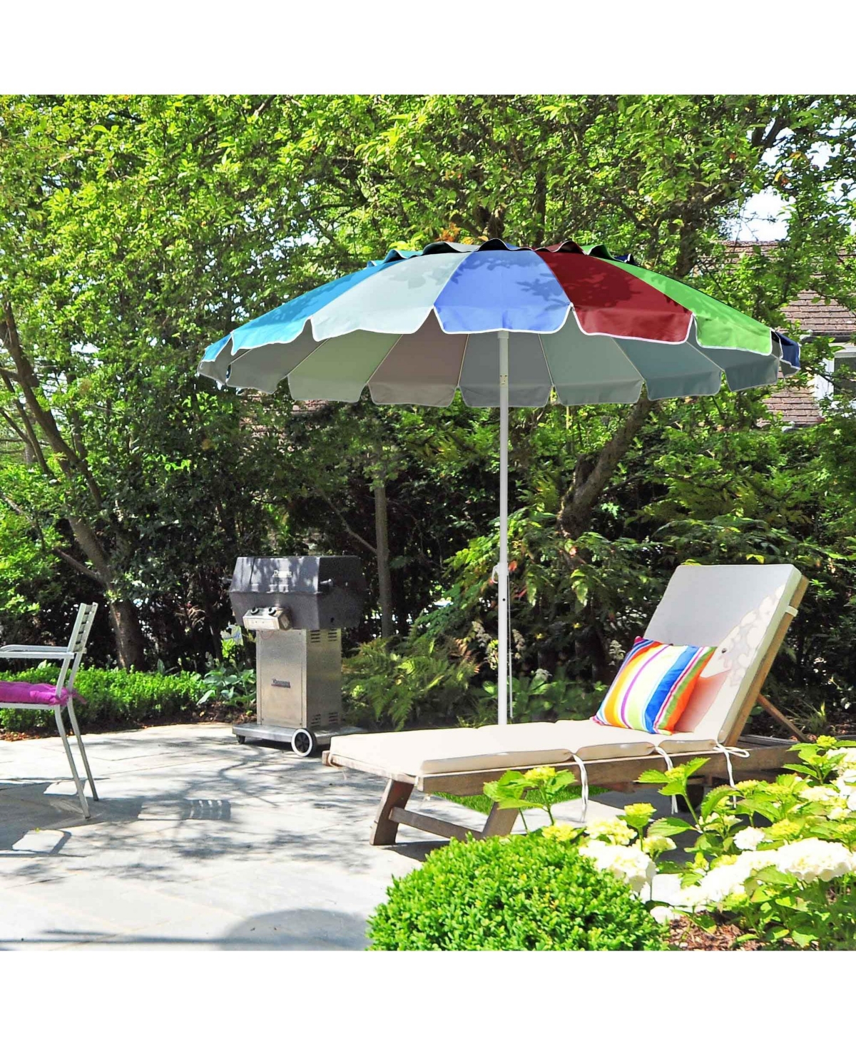 ft MetalBeach Patio Umbrella 16 Rib Tilt Market Table Umbrella Sunshade Cover - Rainbow