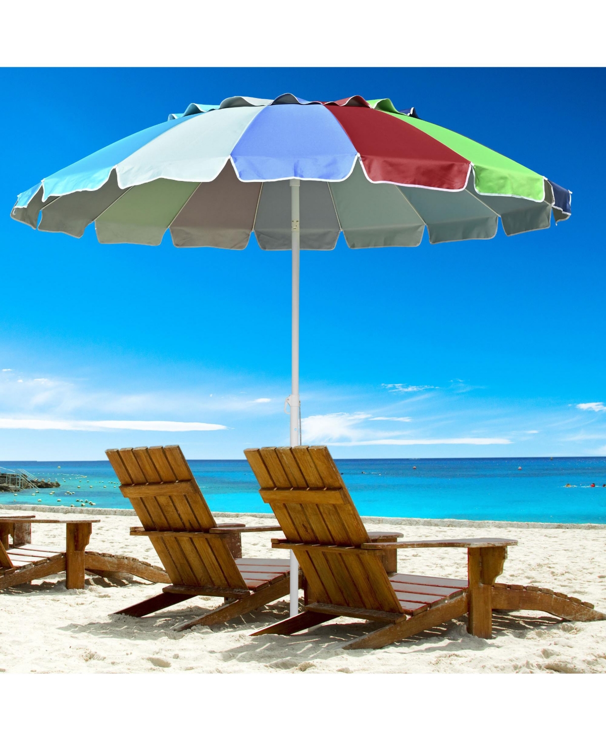 ft MetalBeach Patio Umbrella 16 Rib Tilt Market Table Umbrella Sunshade Cover - Rainbow