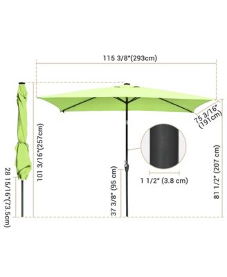 10x6.5FT Rectangle Outdoor Solar LED Patio Umbrella with Crank Tilt for Table Market Yard Deck Pool Party Green