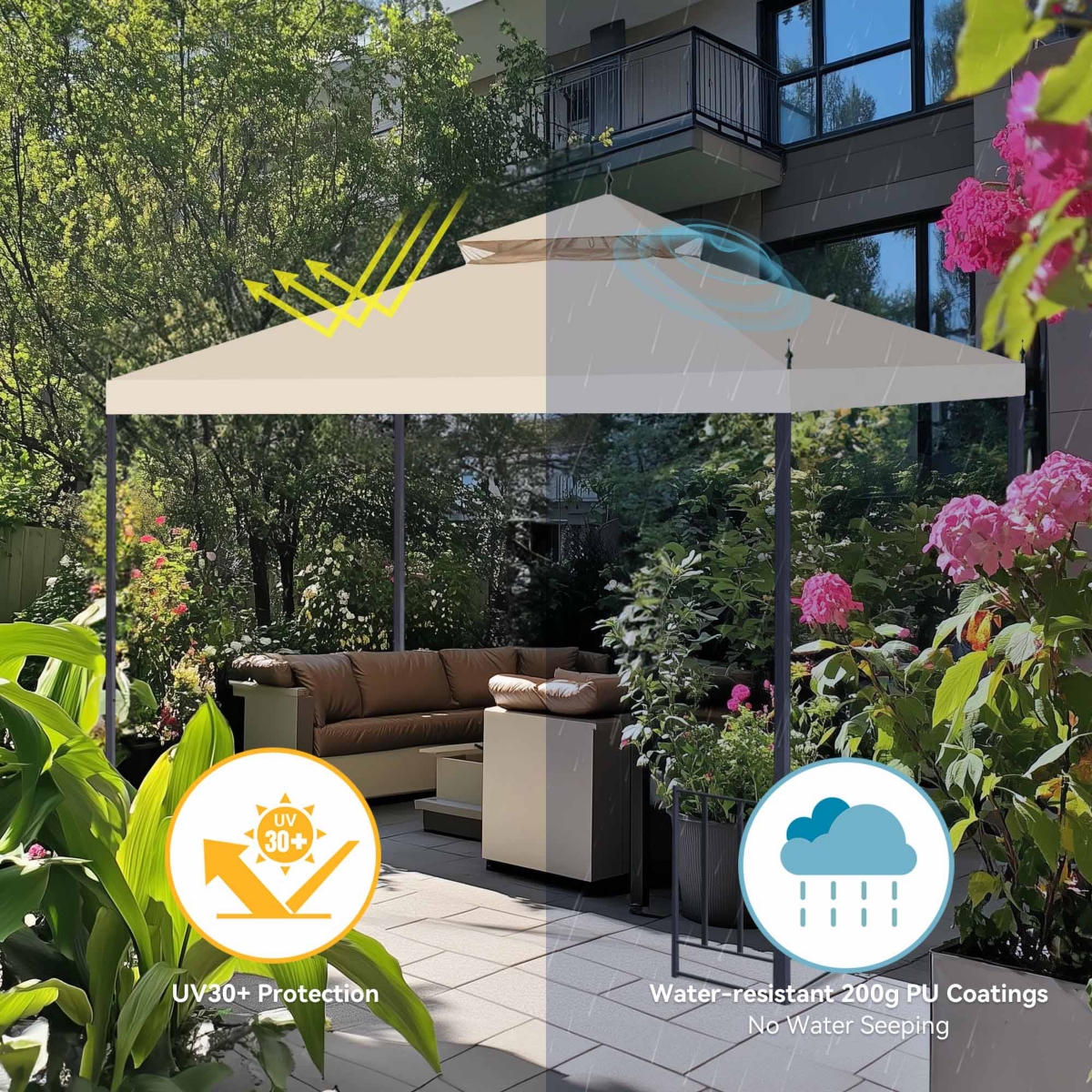 Yescom 10'x10' Water Resistant Canopy Top Replacement for Arrow Gazebo dual Tier Beige Outdoor MS17-301-004-20