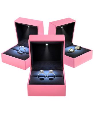 LED Ring Box Jewelry Wedding Engagement Proposal Lighted Pin Storage Case 2 Pack