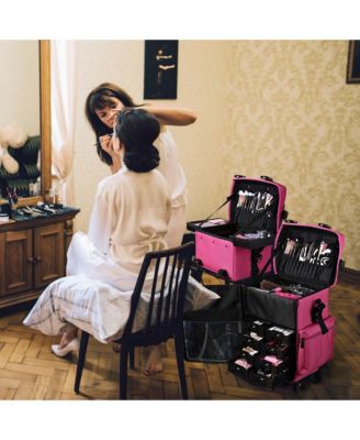 Deep Pink 2in1 Rolling Makeup Case Soft Sided Cosmetic Organizer 1680D