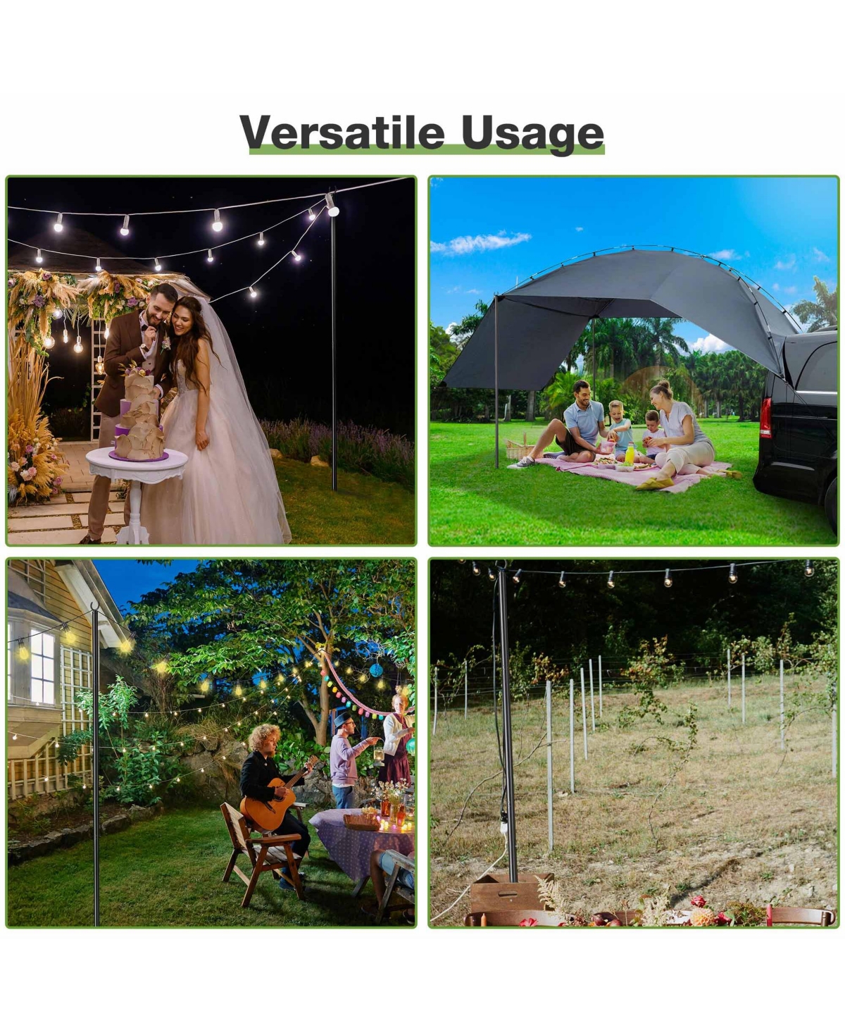 Yescom Ft String Light Pole Outdoor Metal Pole Aluminum Patio Backyard Party 2 Pack