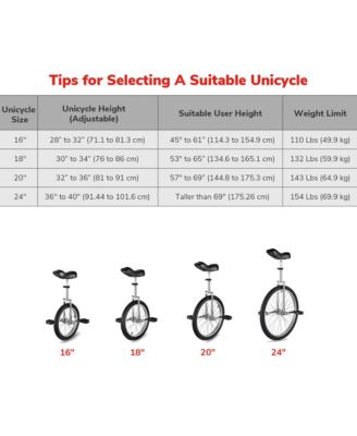 18 In Wheel Outdoor Unicycle Skid-proof Tire Fitness Bicycle Balance Training for Adults Teenagers Kids, Red