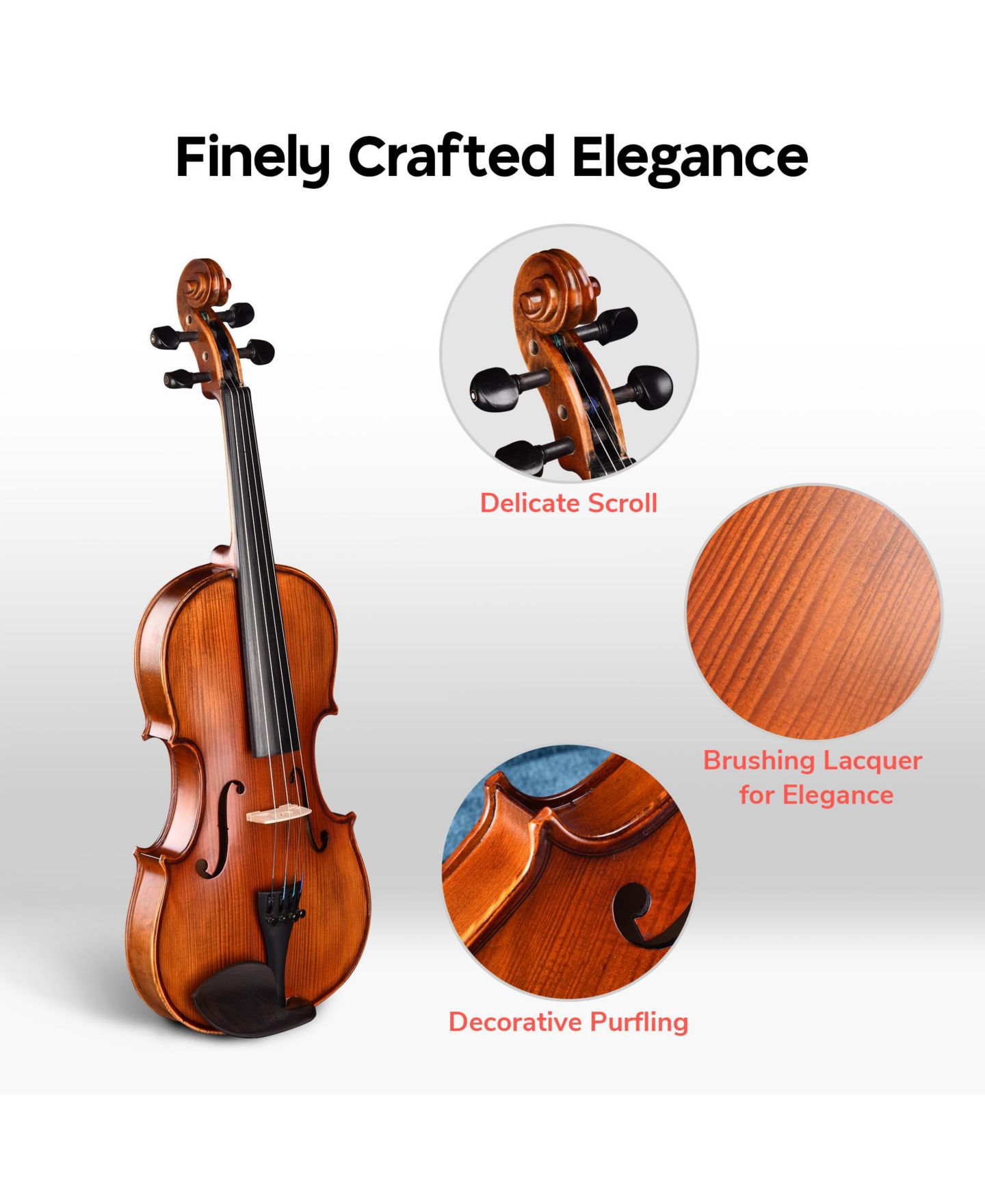 Детские игрушки Yescom Solid Wood Beginner Full Size Violin, Musical Toy Set, цвет: Natrual — фото 4