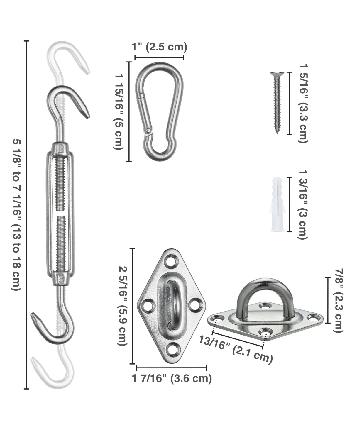 Yescom Rectangle Sun Shade Sail Hardware Kit 304 Anti-Rust Stainless Steel Turnbuckle