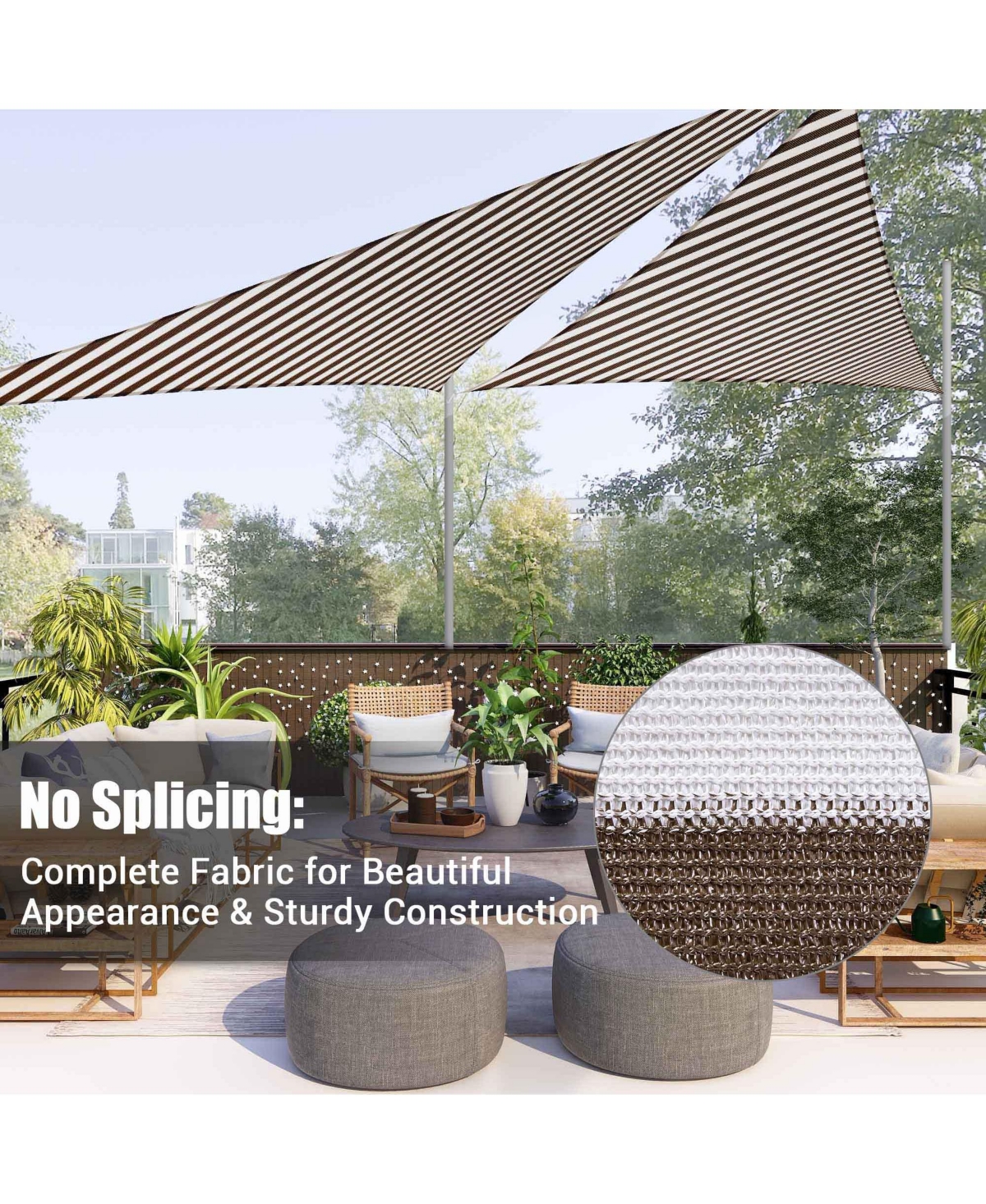 Yescom Pack 20 Ft 97% Uv Block Triangle Sun Shade Sail Canopy Outdoor Patio Awning - Brown+white